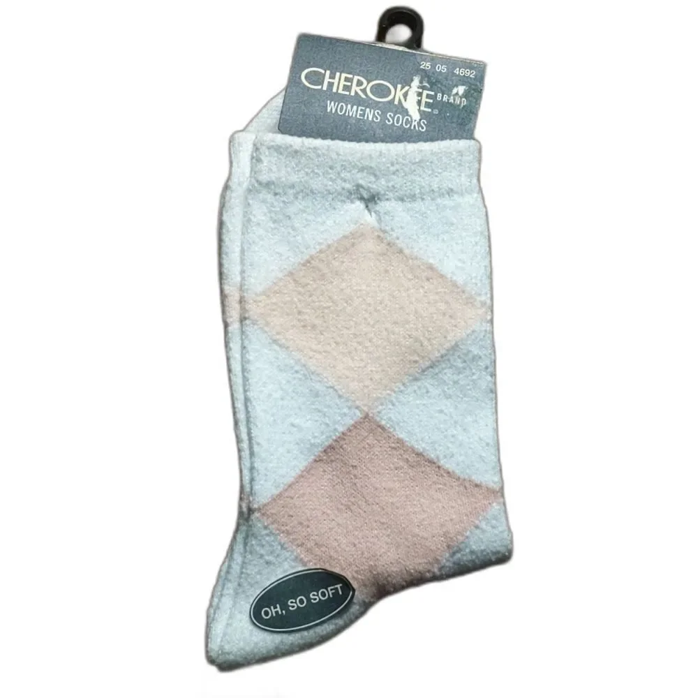 Cherokee Pink White Argyle Soft Cozy Crew Socks Women's 4-10 NWT